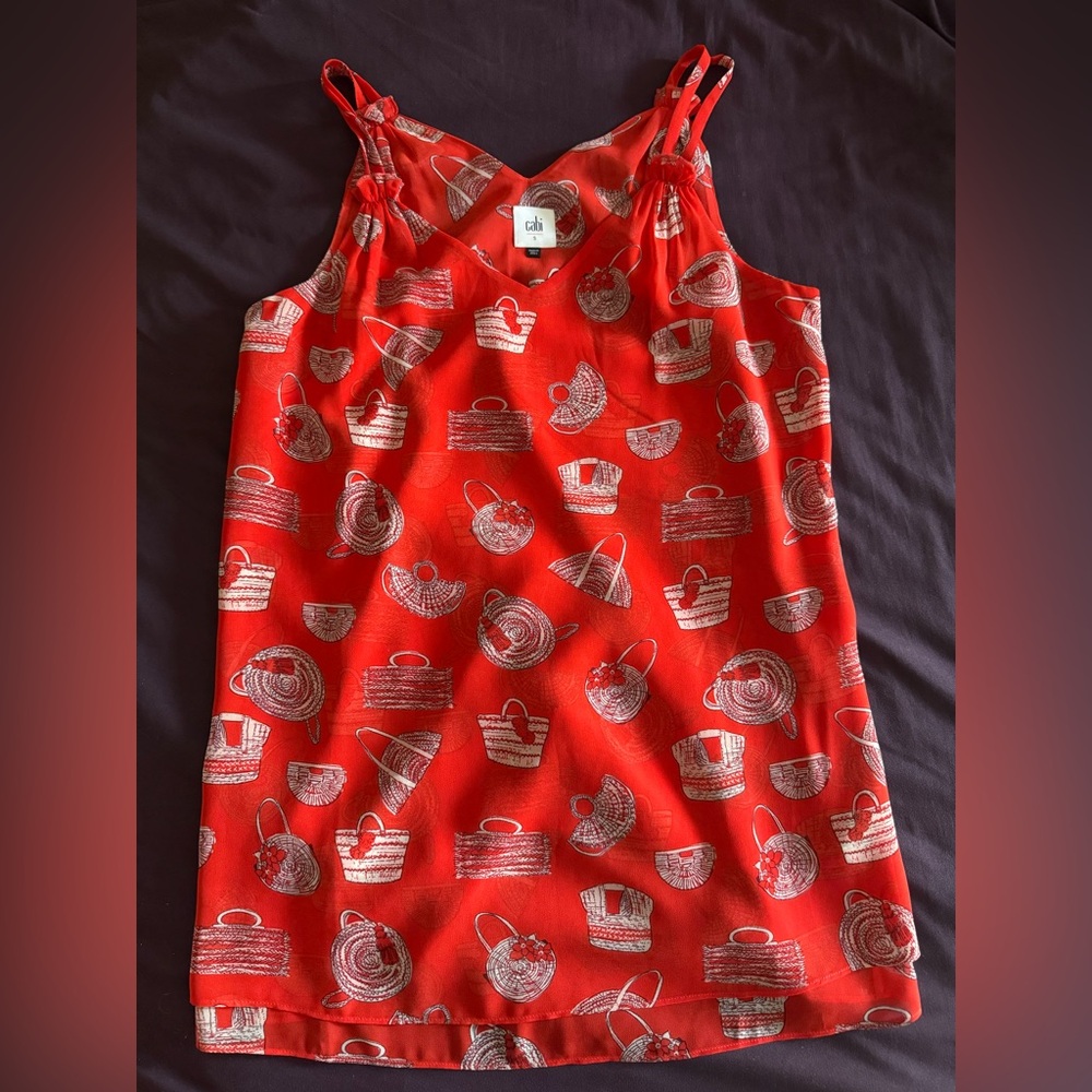 Cabi #5624 Size Small Nantucket Cami Red Handbag Purse Print Tank Blouse
